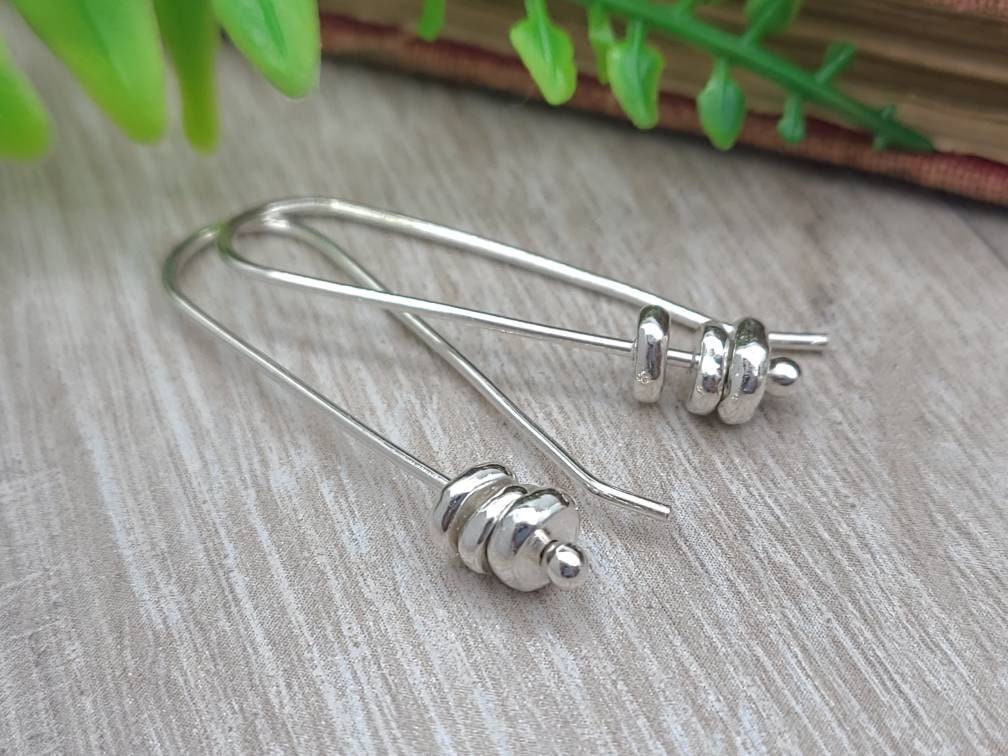 Sterling Silver Pebble Threader Earrings / Threaders / Thin Earrings