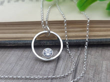 Load image into Gallery viewer, Sterling Circle Diamond CZ Necklace / Floating Diamond / Minimalist
