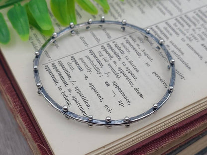 Rustic Sterling Silver Barbell Bangle Bracelet / Hammered /