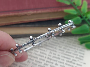 Rustic Sterling Silver Barbell Bangle Bracelet / Hammered /