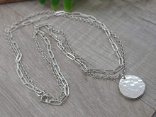 Load image into Gallery viewer, Sterling Silver Hammered Coin and Paperclip Necklace / Thick Disc / Hammered Disc Pendant / Layering Set

