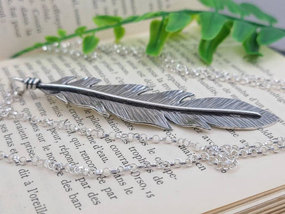 Long Sterling Silver Feather Necklace