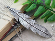 Load image into Gallery viewer, Long Sterling Silver Feather Necklace
