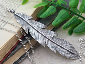 Long Sterling Silver Feather Necklace