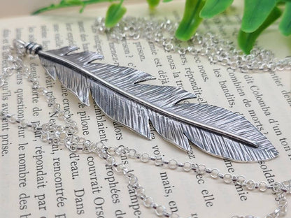 Long Sterling Silver Feather Necklace