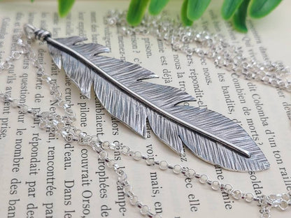 Long Sterling Silver Feather Necklace