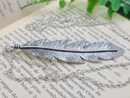 Long Sterling Silver Feather Necklace