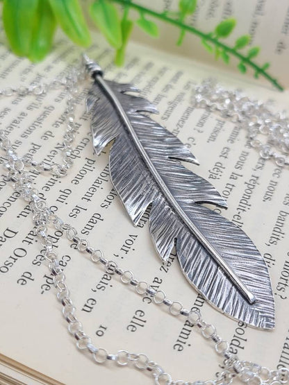 Long Sterling Silver Feather Necklace