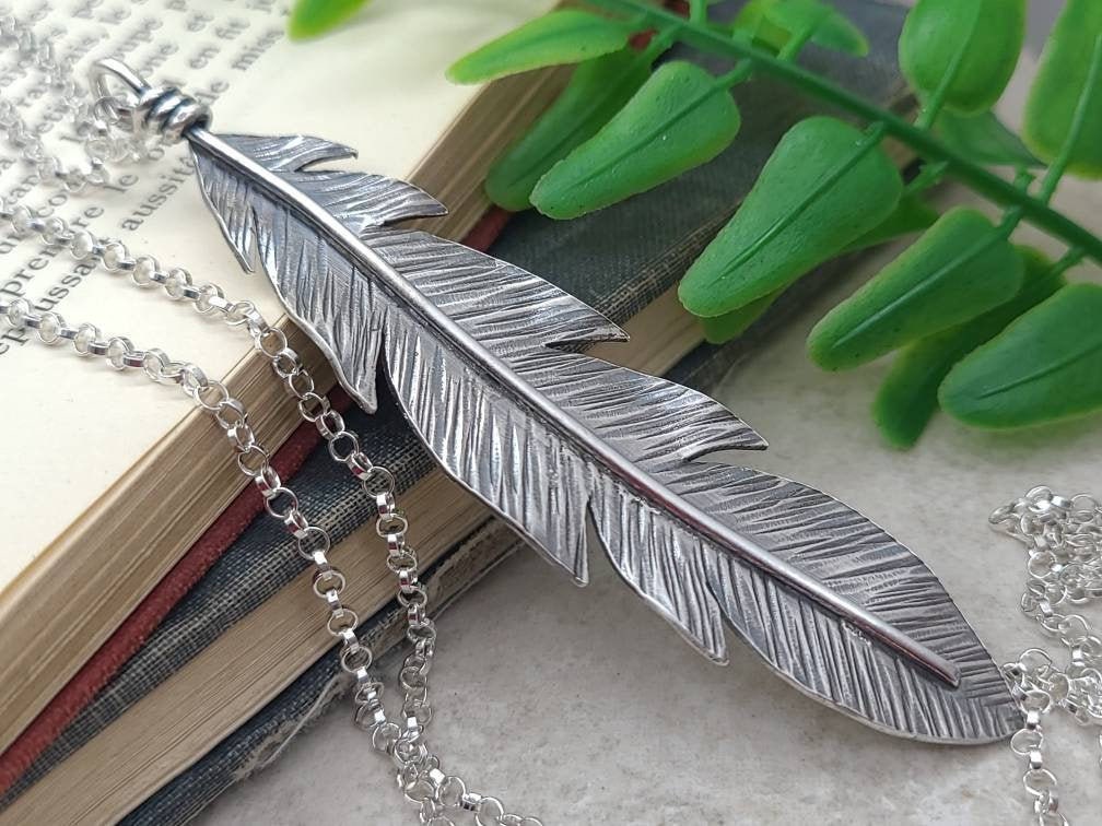Long Sterling Silver Feather Necklace