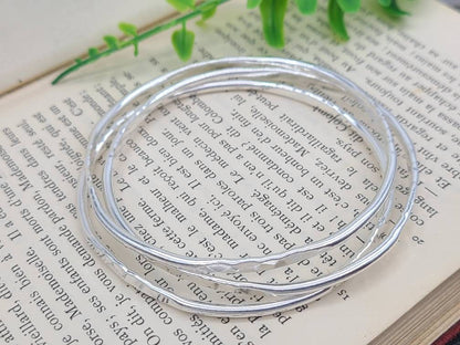 Sterling Silver Hammered and Smooth Bangle Bracelet Set / Set of 3