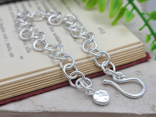 Sterling Silver Chain Link Bracelet / Hand Forged / Thick