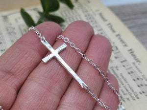 Sterling Silver Sideways Cross Necklace /  Faith /  Inspirational Jewelry