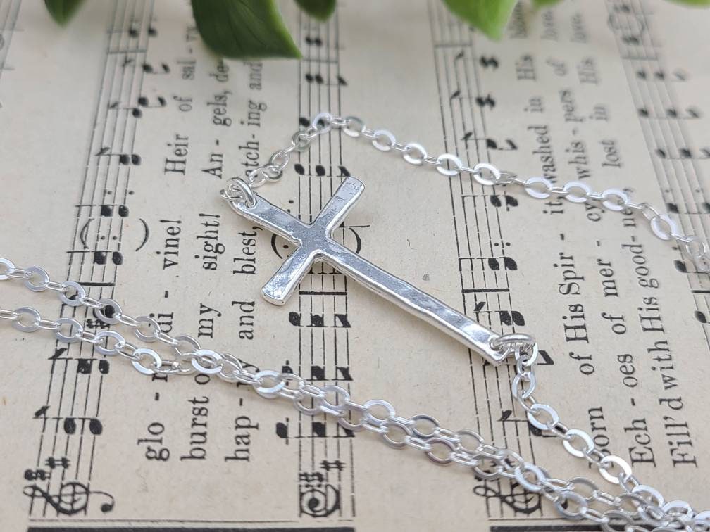 Sterling Silver Sideways Cross Necklace /  Faith /  Inspirational Jewelry