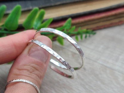 Sterling Hammered Hoop Earrings / 3/4 Inch / 1 Inch / 1.5 Inch / 2 Inch