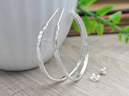 Sterling Hammered Hoop Earrings / 3/4 Inch / 1 Inch / 1.5 Inch / 2 Inch
