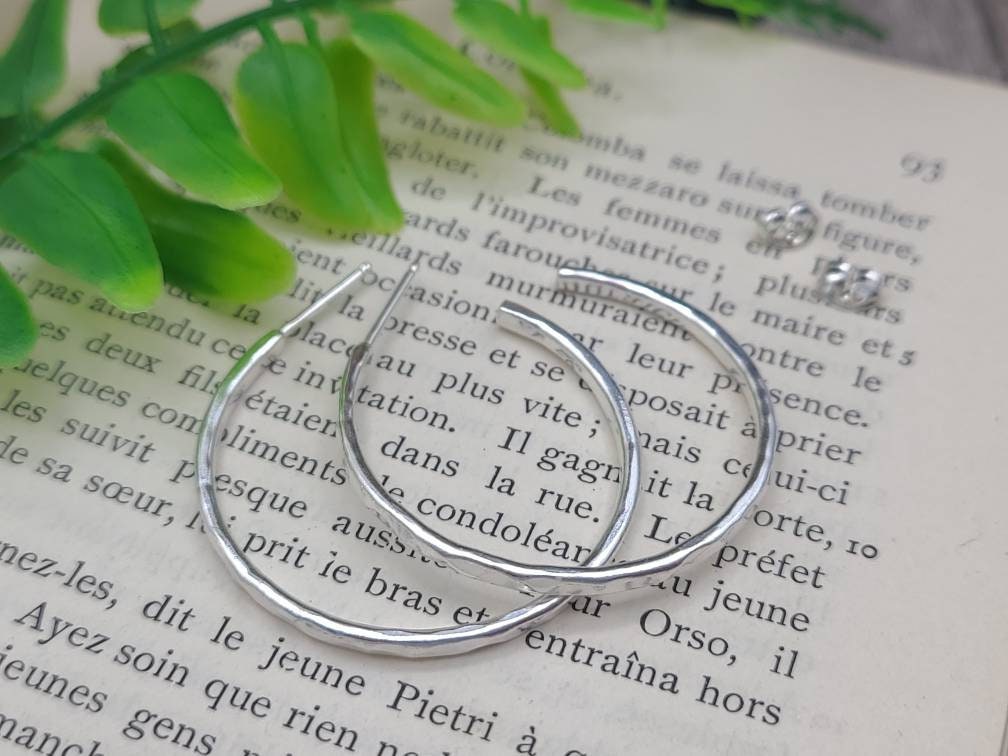 Sterling Hammered Hoop Earrings / 3/4 Inch / 1 Inch / 1.5 Inch / 2 Inch