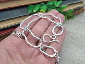 Sterling Silver Freeform Chain Link Bracelet / Hand Forged / Thick