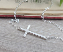 Load image into Gallery viewer, Sterling Silver Sideways Cross Necklace /  Faith /  Inspirational Jewelry
