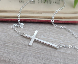 Sterling Silver Sideways Cross Necklace /  Faith /  Inspirational Jewelry