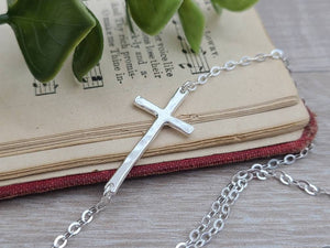 Sterling Silver Sideways Cross Necklace /  Faith /  Inspirational Jewelry