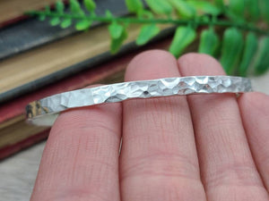 Thick Sterling Silver Wide Hammered Bangle / Heavy / Chunky
