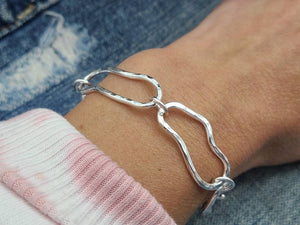 Sterling Silver Freeform Chain Link Bracelet / Hand Forged / Thick