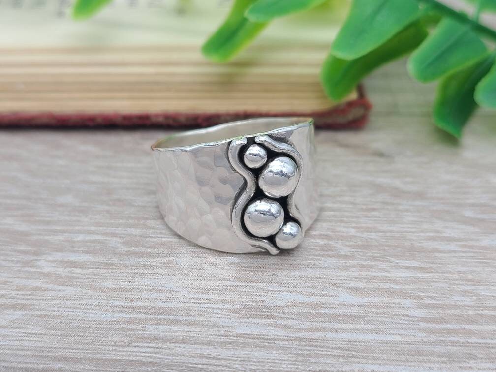 Sterling Silver Ornate Saddle Ring /Tapered Band