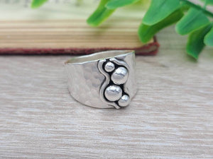 Sterling Silver Ornate Saddle Ring /Tapered Band