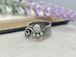 Sterling Silver & Swarovski Crystal Luna Fire Ring / One of a Kind / SIZE 6 1/2