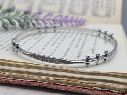 Rustic Sterling Silver Bangle Bracelet / Hammered /