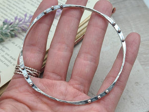 Rustic Sterling Silver Bangle Bracelet / Hammered /