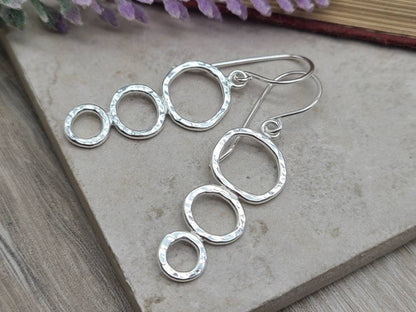 Sterling Hammered Triple Circle Earrings