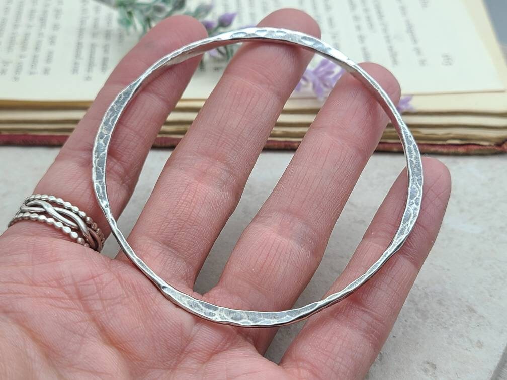Rustic Sterling Silver Hammered Bangle Bracelet