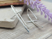 Load image into Gallery viewer, Sterling Silver Hammered Cross Earrings / Threader / Arc
