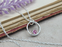 Load image into Gallery viewer, Sterling Silver &amp; Pink Tourmaline Circle Pendant Necklace  / October Birthstone
