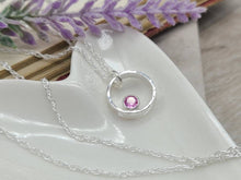 Load image into Gallery viewer, Sterling Silver &amp; Pink Tourmaline Circle Pendant Necklace  / October Birthstone
