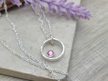 Load image into Gallery viewer, Sterling Silver &amp; Pink Tourmaline Circle Pendant Necklace  / October Birthstone

